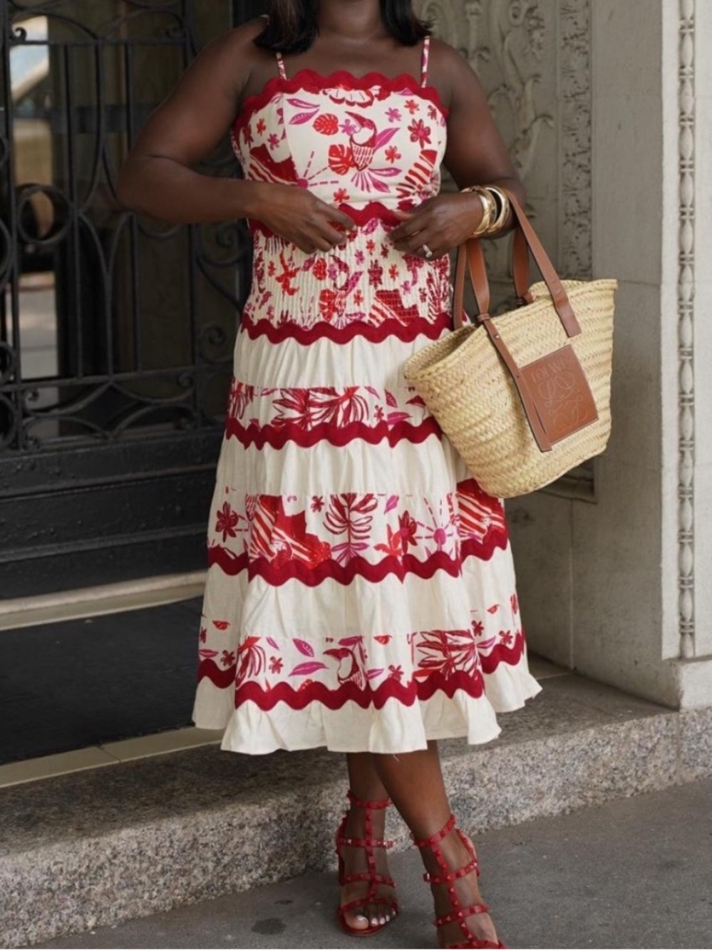 CAROLINE CONSTAS Linen Scalloped 2 Piece Skirt Set ( Farm Rio Tiles) - Picture 4 of 7